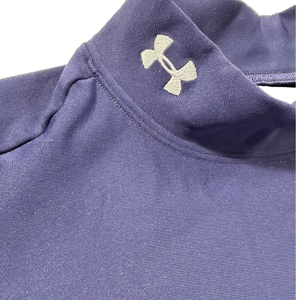 Under Armour Base Layer Mens Medium Mock Neck Long Sleeve Navy Compression Shirt - Picture 8 of 8